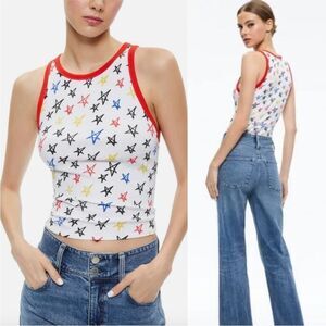 Alice + Olivia x LELE PONS Stars Allen Tank Top Size L Ribbed Knit Cotton White